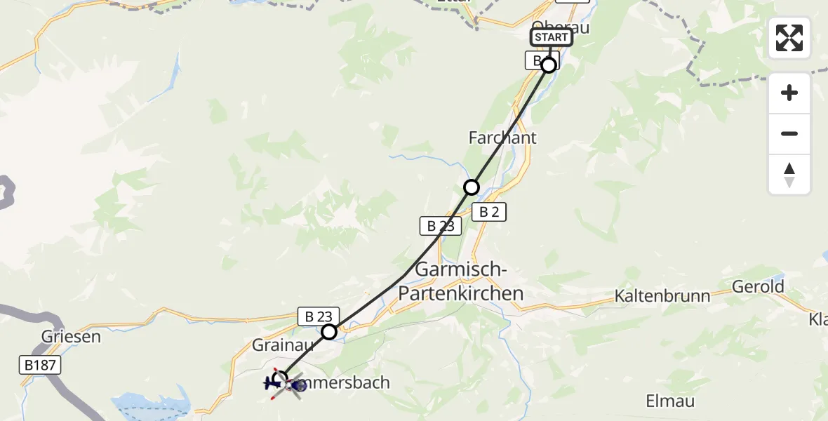 Flugroute Polizeihubschrauber Oberau - Brandweg Hubschrauberlandeplatz, 20 Juni 2026, 15:10