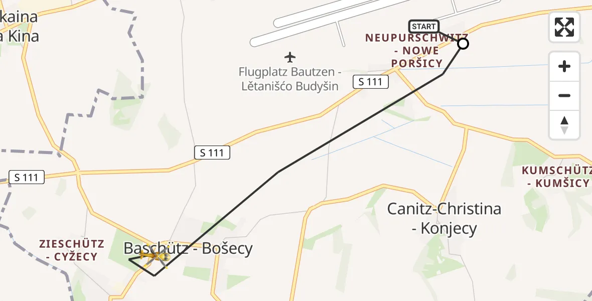 Flugroute Rettungshubschrauber Bautzen Flugplatz - Kubschütz, 20 Juni 2026, 15:14
