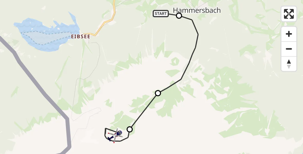 Flugroute Polizeihubschrauber Brandweg Hubschrauberlandeplatz - Grainau, 20 Juni 2026, 15:17