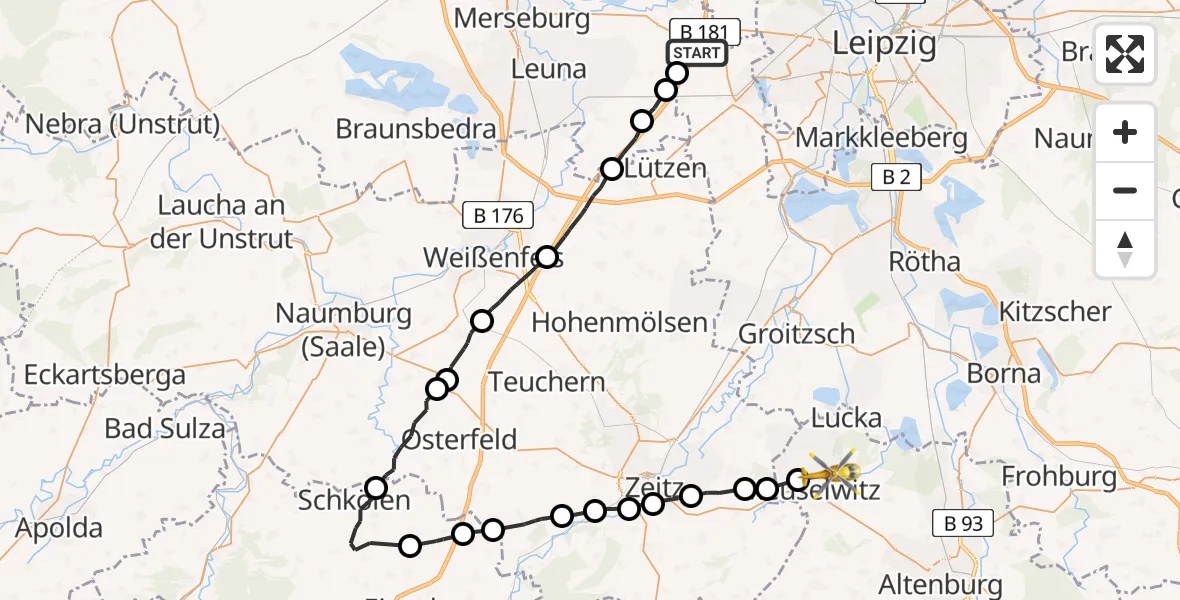 Flugroute Rettungshubschrauber Leuna - Meuselwitz, 20 Juni 2026, 15:17