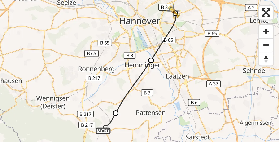Flugroute Rettungshubschrauber Springe - Hannover Luftrettung Hubschrauberlandeplatz (Christoph 4), 20 Juni 2026, 15:20