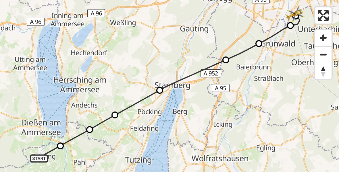 Flugroute Rettungshubschrauber Raisting - ADAC Air Rescue Center Hubschrauberlandeplatz (Christoph 1), 20 Juni 2026, 15:35