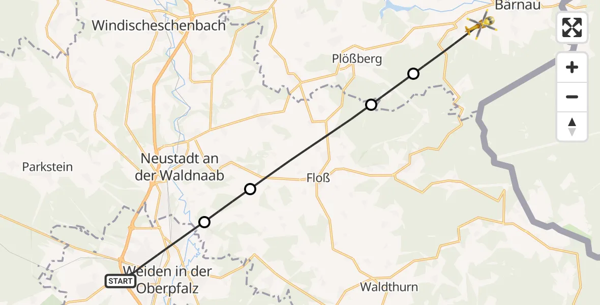 Flugroute Rettungshubschrauber Weiden i.d.OPf. - Bärnau, 20 Juni 2026, 15:36