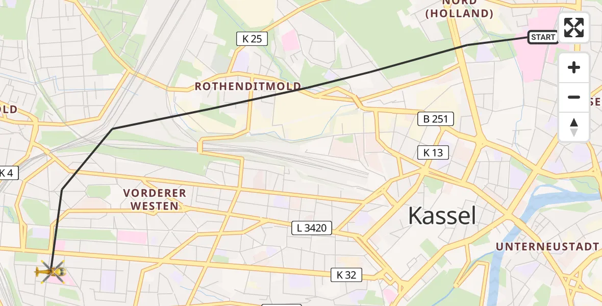 Flugroute Rettungshubschrauber Kassel - Kassel, 20 Juni 2026, 15:40