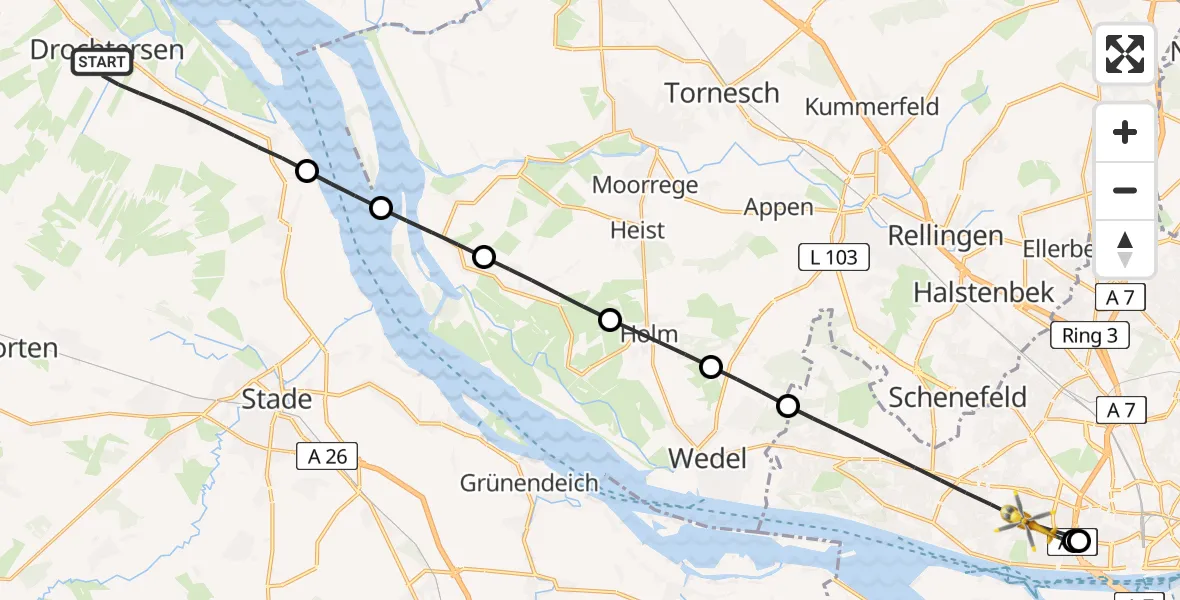 Flugroute Rettungshubschrauber Drochtersen - Hamburg, 20 Juni 2026, 15:42