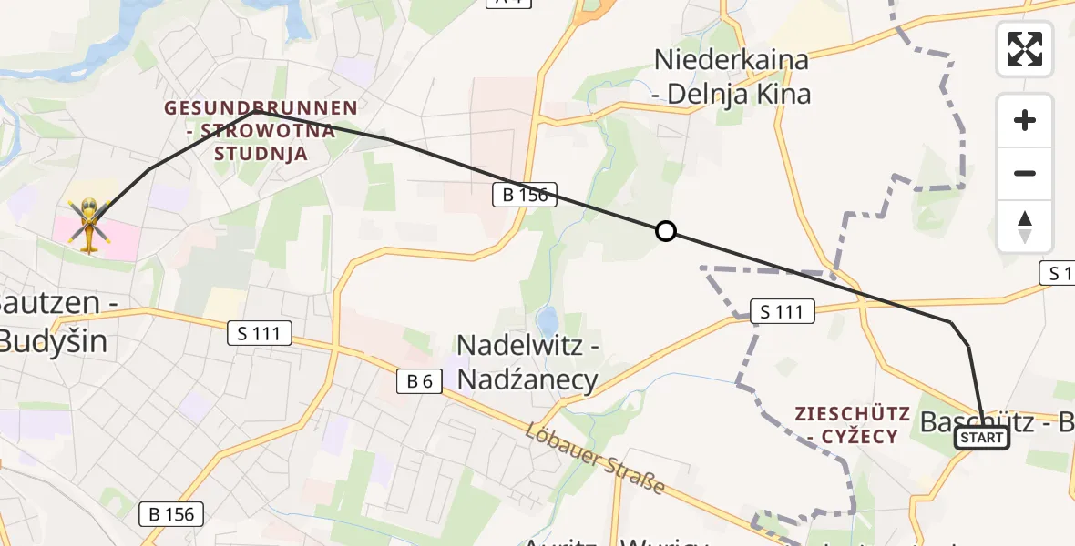 Flugroute Rettungshubschrauber Kubschütz - Bautzen, 20 Juni 2026, 15:47