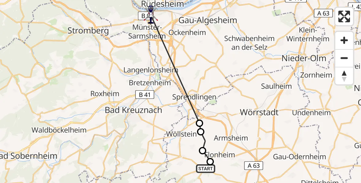 Flugroute Polizeihubschrauber Wendelsheim - Bingen am Rhein, 20 Juni 2026, 15:49