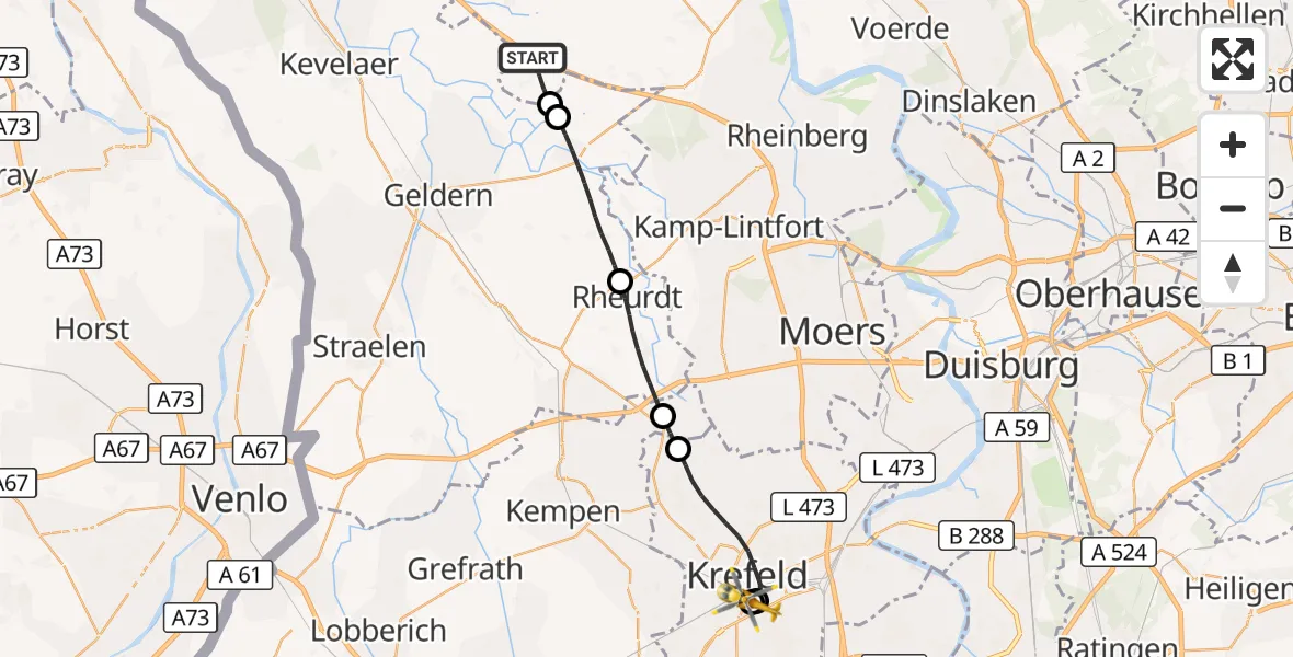 Flugroute Rettungshubschrauber Sonsbeck - Helios Clinic Krefeld, 20 Juni 2026, 15:49