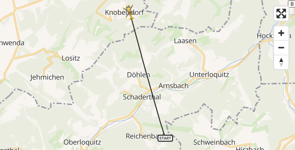 Flugroute Rettungshubschrauber Probstzella - Saalfeld/Saale, 20 Juni 2026, 15:56