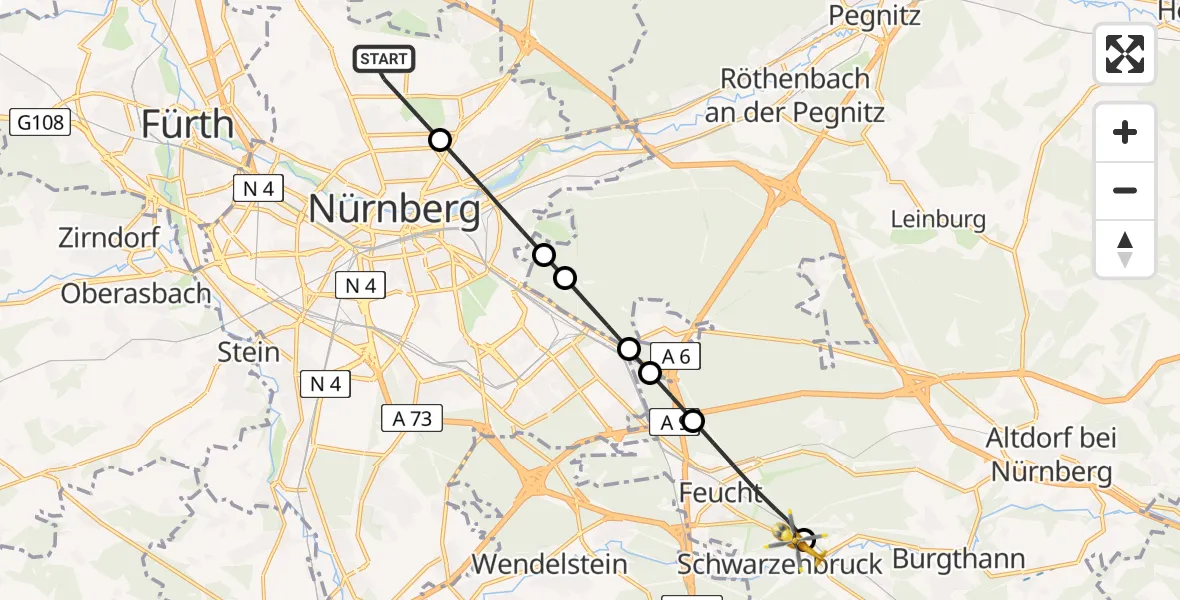 Flugroute Rettungshubschrauber Flughafen Nuremberg - Schwarzenbruck, 20 Juni 2026, 15:57