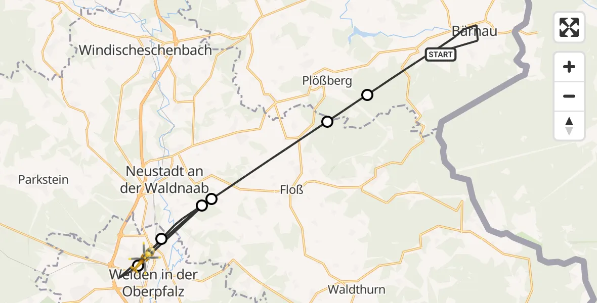 Flugroute Rettungshubschrauber Bärnau - Weiden i.d.OPf., 20 Juni 2026, 16:01