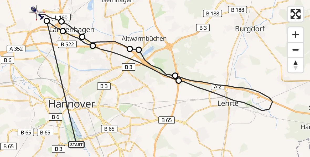 Flugroute Polizeihubschrauber Hannover - Flughafen Hannover, 20 Juni 2026, 16:03