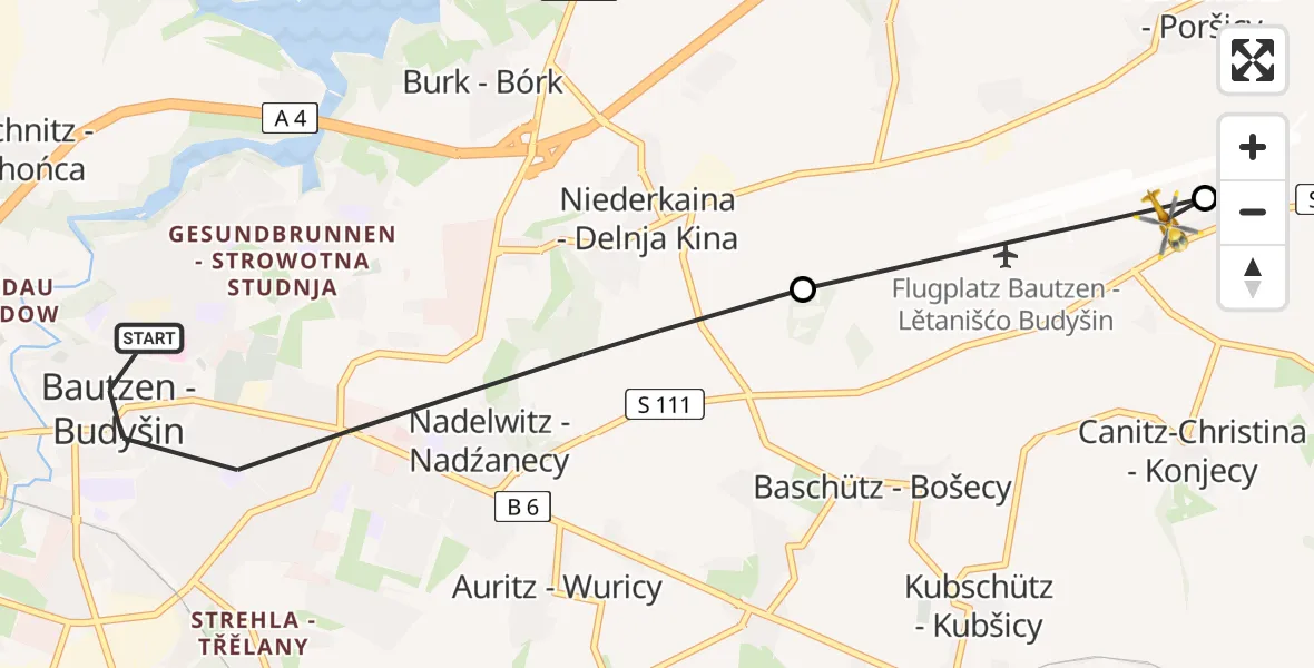 Flugroute Rettungshubschrauber Bautzen - Bautzen Flugplatz, 20 Juni 2026, 16:04