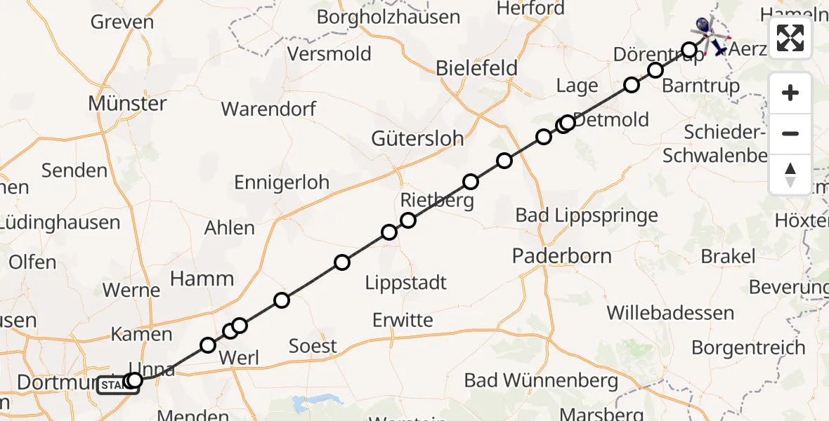 Flugroute Polizeihubschrauber Dortmund Flughafen - Extertal, 20 Juni 2026, 16:06