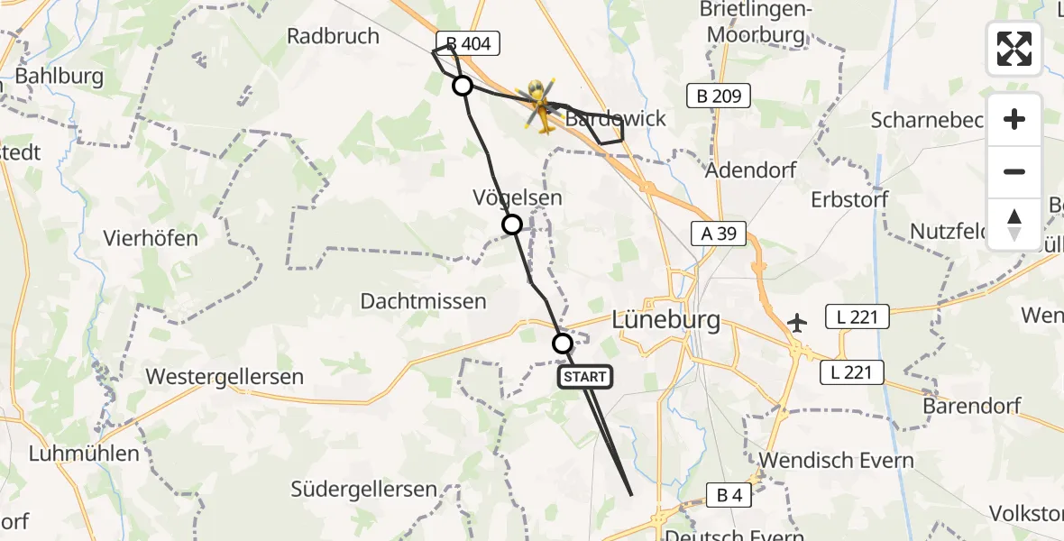 Flugroute Rettungshubschrauber Lüneburg - Bardowick, 20 Juni 2026, 16:20