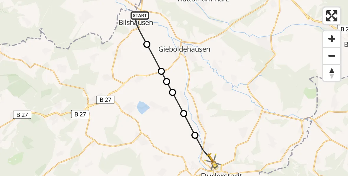 Flugroute Rettungshubschrauber Bilshausen - Duderstadt, 20 Juni 2026, 16:20