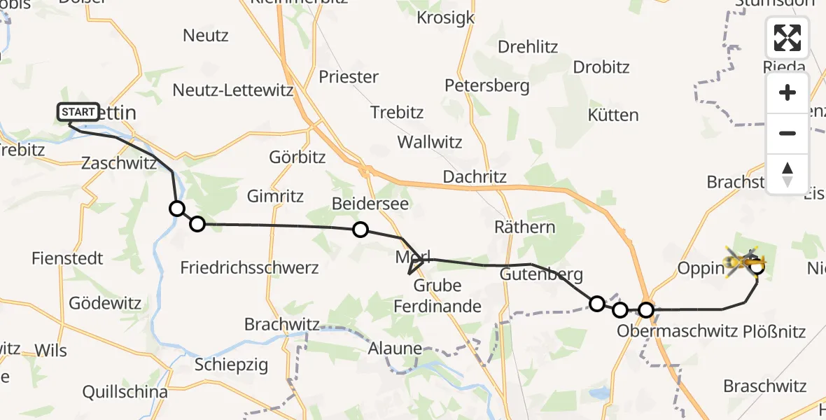 Flugroute Rettungshubschrauber Wettin-Löbejün - Halle-Oppin Flugplatz, 20 Juni 2026, 16:36