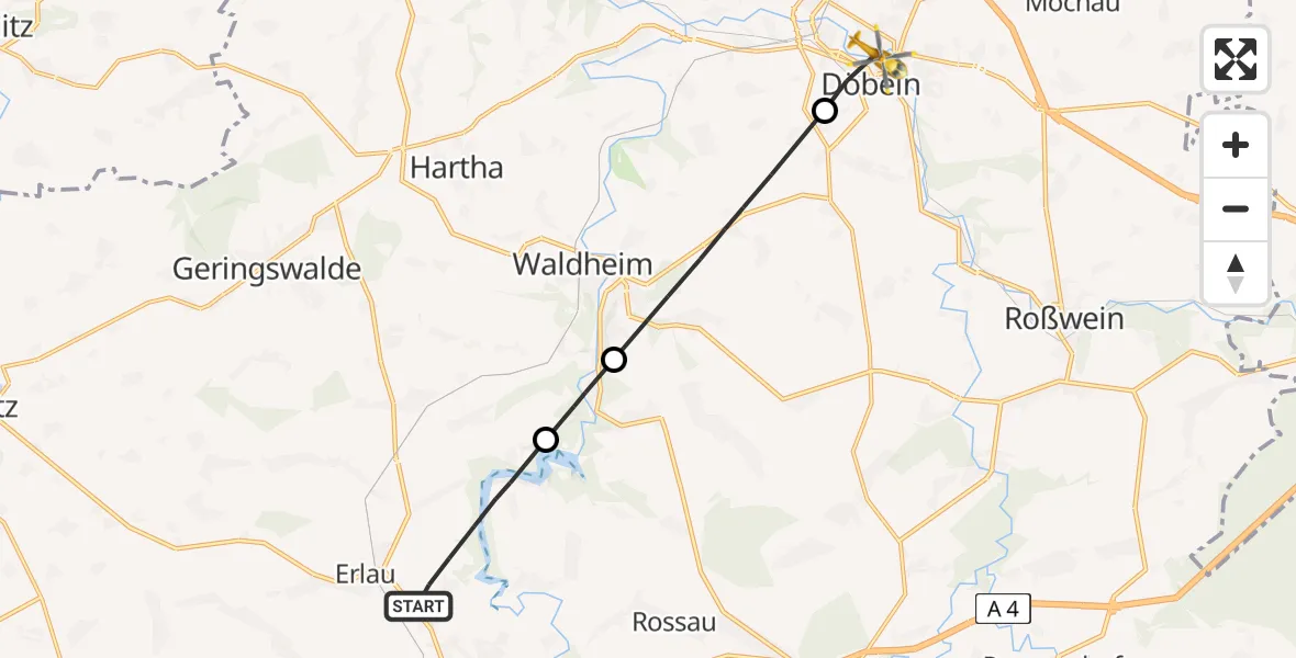 Flugroute Rettungshubschrauber Mittweida - Döbeln, 20 Juni 2026, 16:40