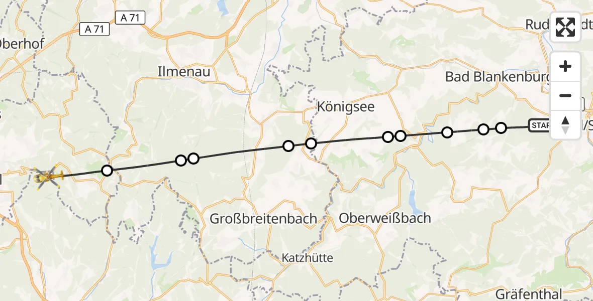 Flugroute Rettungshubschrauber Saalfeld/Saale - Schleusingen, 20 Juni 2026, 16:42