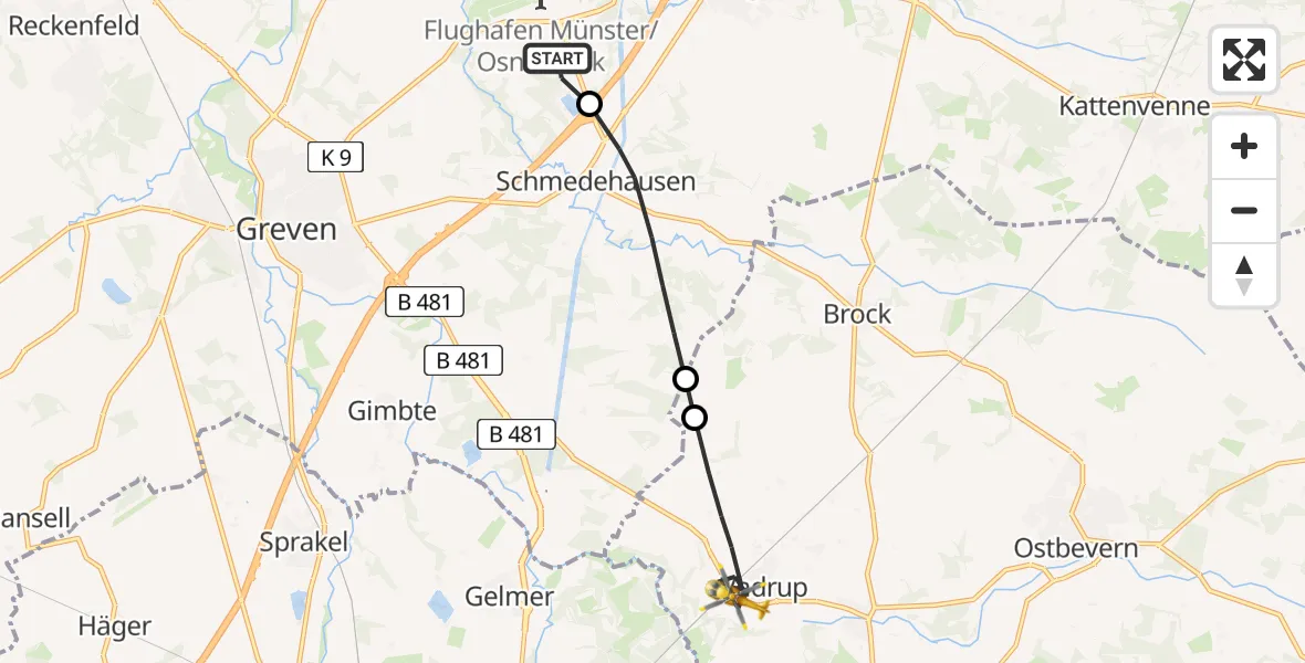 Flugroute Ambulanzhubschrauber Christoph  Westfalen-ADAC - Telgte, 20 Juni 2026, 16:46