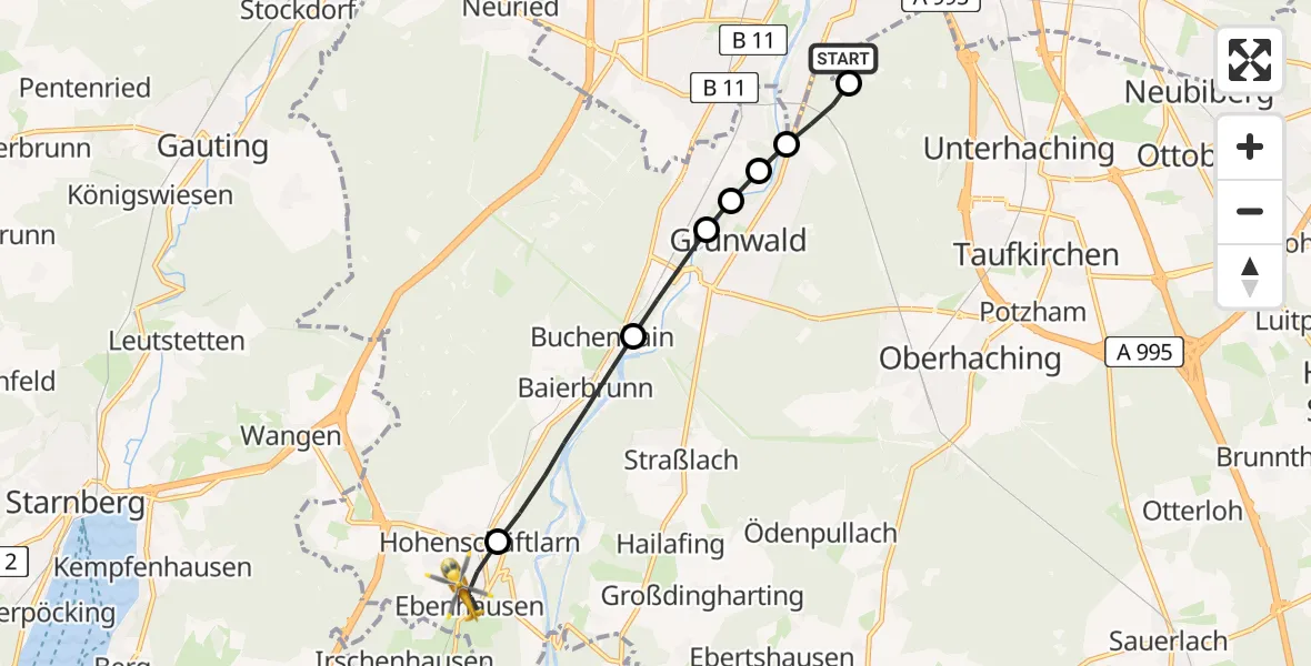 Flugroute Rettungshubschrauber ADAC Air Rescue Center Hubschrauberlandeplatz (Christoph 1) - Schäftlarn, 20 Juni 2026, 16:53