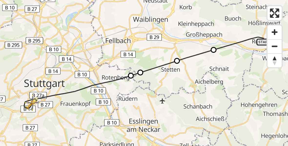 Flugroute Rettungshubschrauber Remshalden - Stuttgart, 20 Juni 2026, 16:56