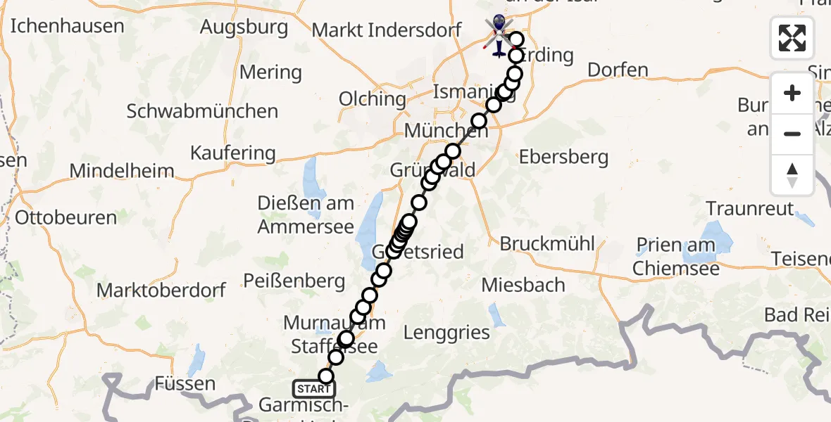 Flugroute Polizeihubschrauber Oberau - München Flughafen, 20 Juni 2026, 16:57