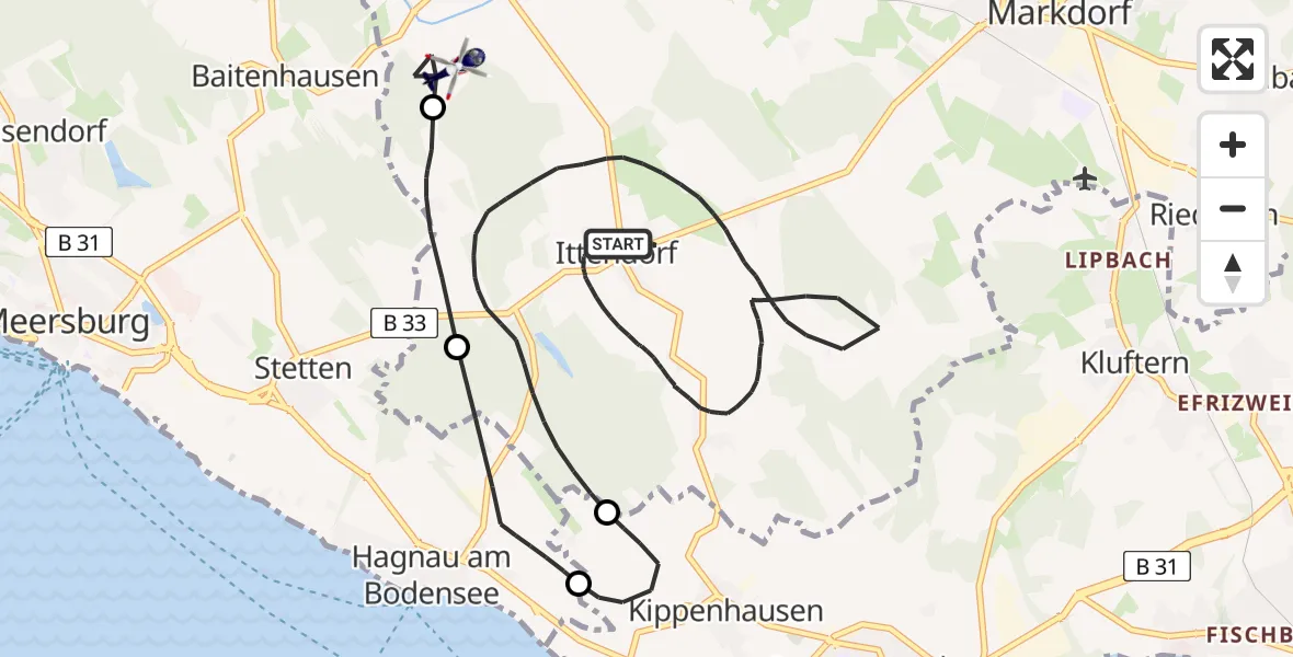 Flugroute Polizeihubschrauber Markdorf - Bermatingen, 20 Juni 2026, 16:59