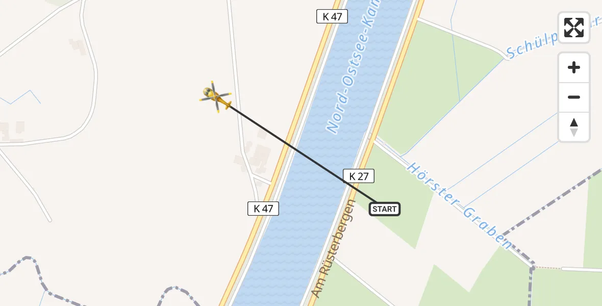 Flugroute Ambulanzhubschrauber Schülp b.Rendsburg - Schülp b.Rendsburg, 20 Juni 2026, 17:07