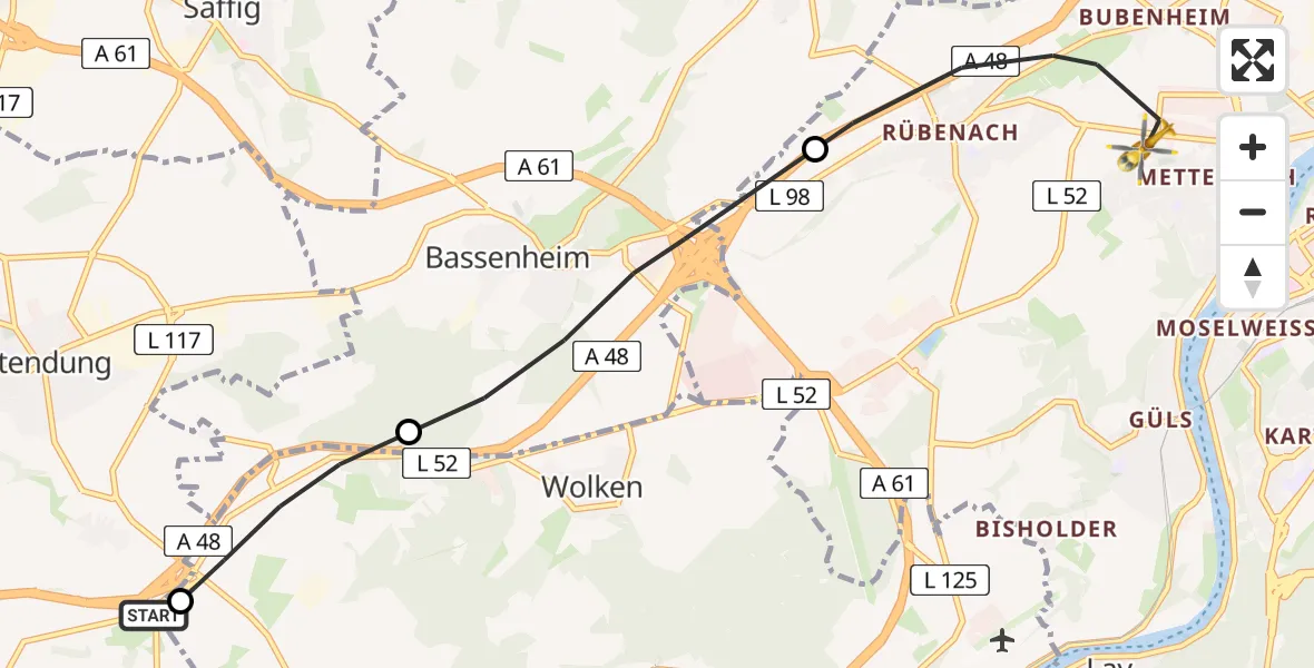 Flugroute Rettungshubschrauber Lonnig - Koblenz, 20 Juni 2026, 17:07
