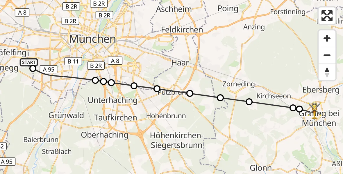 Flugroute Rettungshubschrauber DRF Air Rescue München Hubschrauberlandeplatz - Grafing b.München, 20 Juni 2026, 17:13