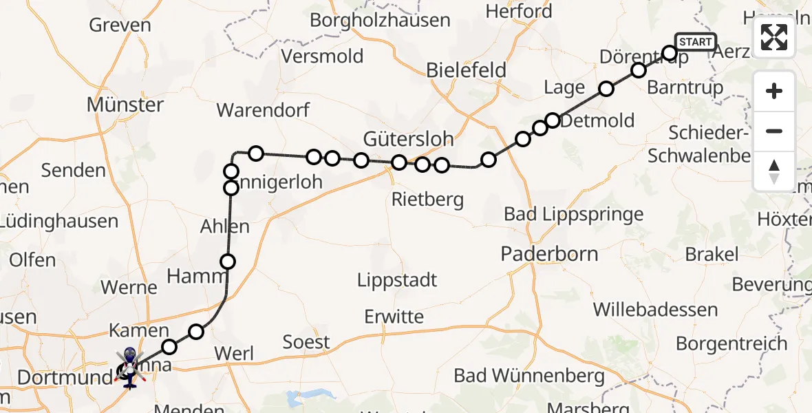 Flugroute Polizeihubschrauber Extertal - Unna, 20 Juni 2026, 17:20
