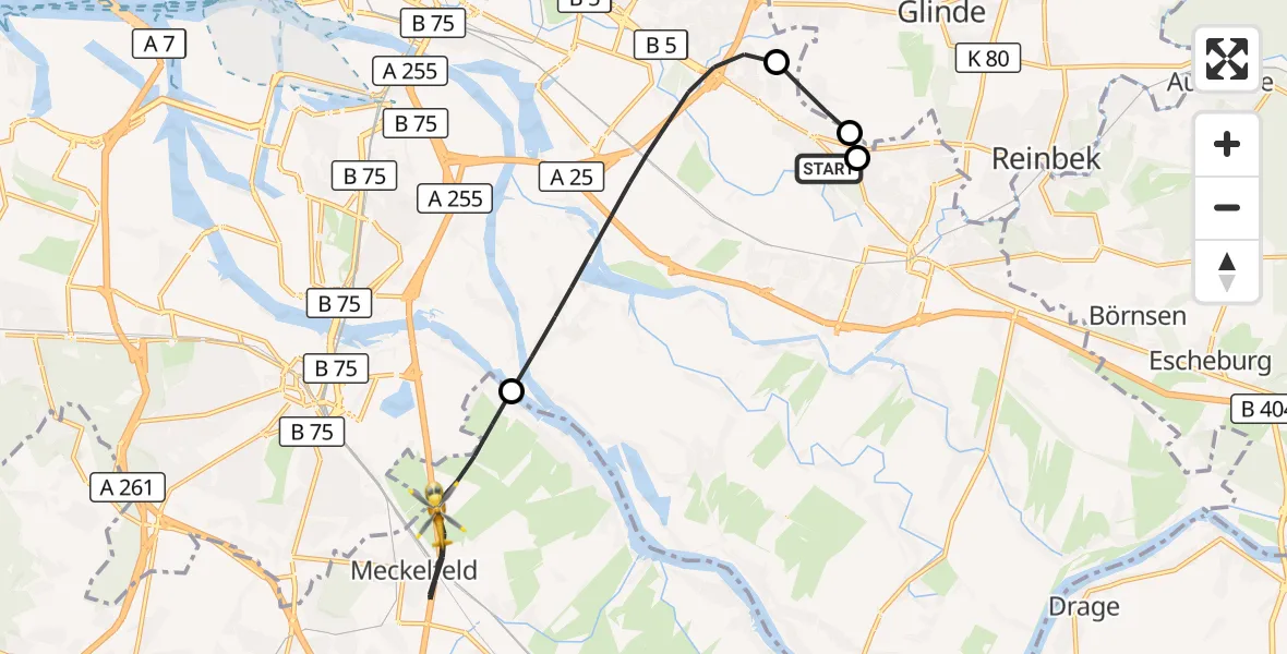 Flugroute Ambulanzhubschrauber Christoph Hansa ADAC Hubschrauberlandeplatz - Seevetal, 20 Juni 2026, 17:21
