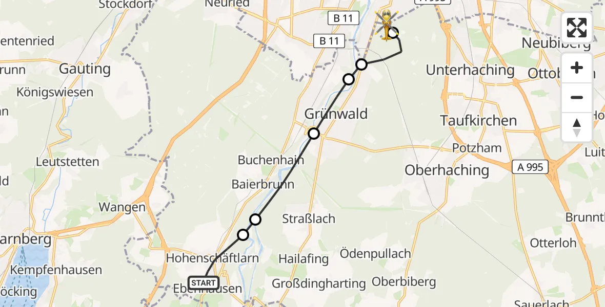 Flugroute Rettungshubschrauber Schäftlarn - ADAC Air Rescue Center Hubschrauberlandeplatz (Christoph 1), 20 Juni 2026, 17:24