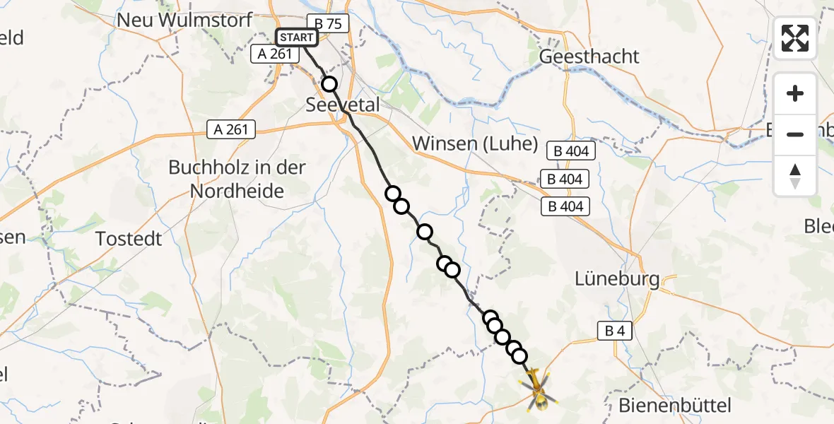 Flugroute Rettungshubschrauber Hamburg - Betzendorf, 20 Juni 2026, 17:24