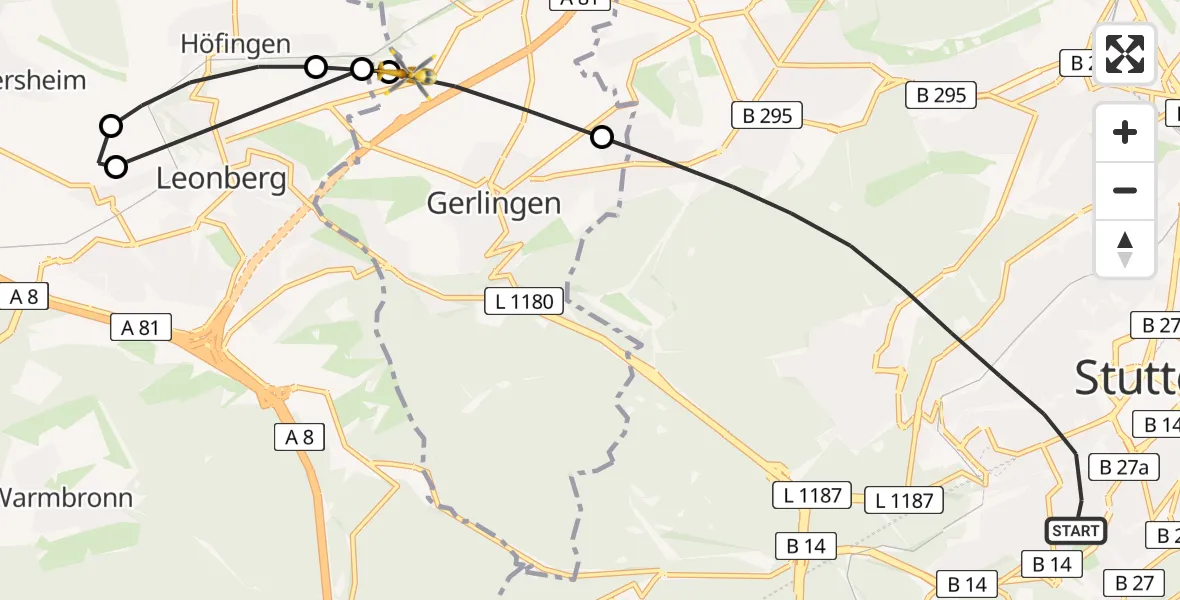 Flugroute Rettungshubschrauber Stuttgart - Ditzingen, 20 Juni 2026, 17:24