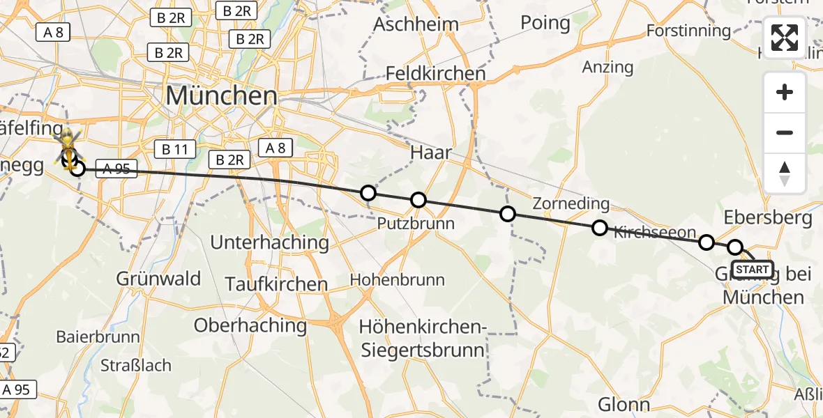 Flugroute Rettungshubschrauber Grafing b.München - DRF Air Rescue München Hubschrauberlandeplatz, 20 Juni 2026, 17:32