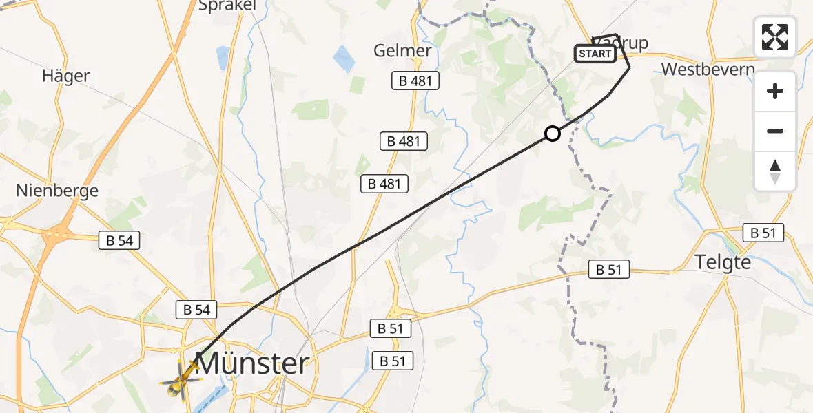Flugroute Ambulanzhubschrauber Telgte - Münster, 20 Juni 2026, 17:33
