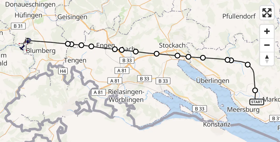 Flugroute Polizeihubschrauber Bermatingen - Hüfingen, 20 Juni 2026, 17:39