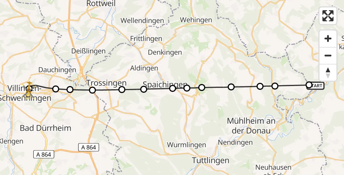 Flugroute Rettungshubschrauber Beuron - DRF Air Rescue Station Villingen-Schwenningen Hubschrauberlandeplatz (Christoph 11), 20 Juni 2026, 17:47