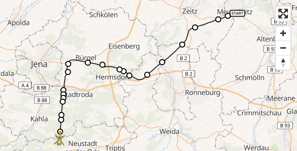 Flugroute Rettungshubschrauber Meuselwitz - Langenorla, 20 Juni 2026, 17:49