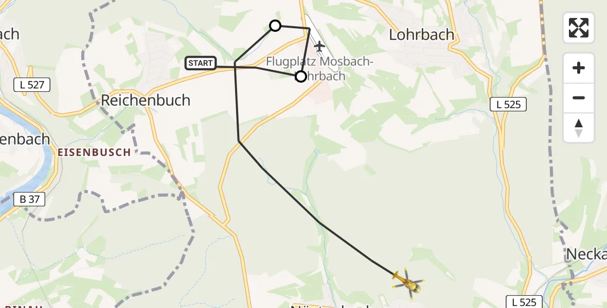 Flugroute Rettungshubschrauber Mosbach - Mosbach, 20 Juni 2026, 17:49