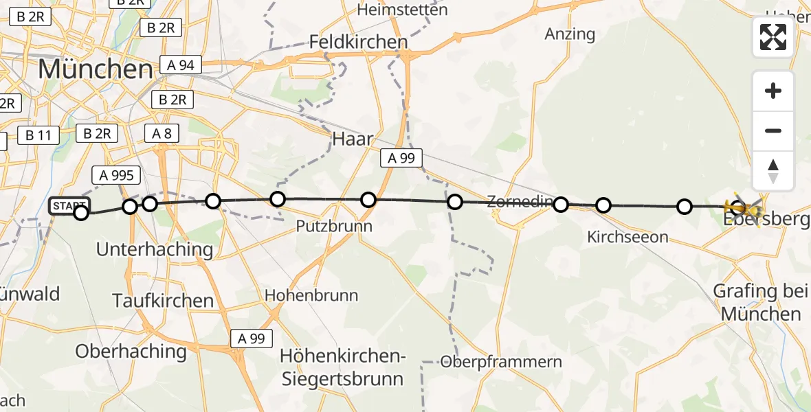 Flugroute Rettungshubschrauber ADAC Air Rescue Center Hubschrauberlandeplatz (Christoph 1) - Ebersberg Hubschrauberlandeplatz, 20 Juni 2026, 17:51