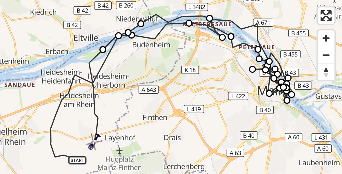 Flugroute Polizeihubschrauber Ingelheim am Rhein - Ingelheim am Rhein, 20 Juni 2026, 18:18