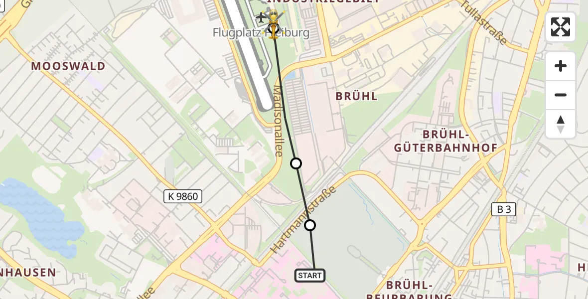 Flugroute Ambulanzhubschrauber Freiburg University Hospital Heliport 1 - Freiburg im Breisgau Flugplatz, 20 Juni 2026, 18:22