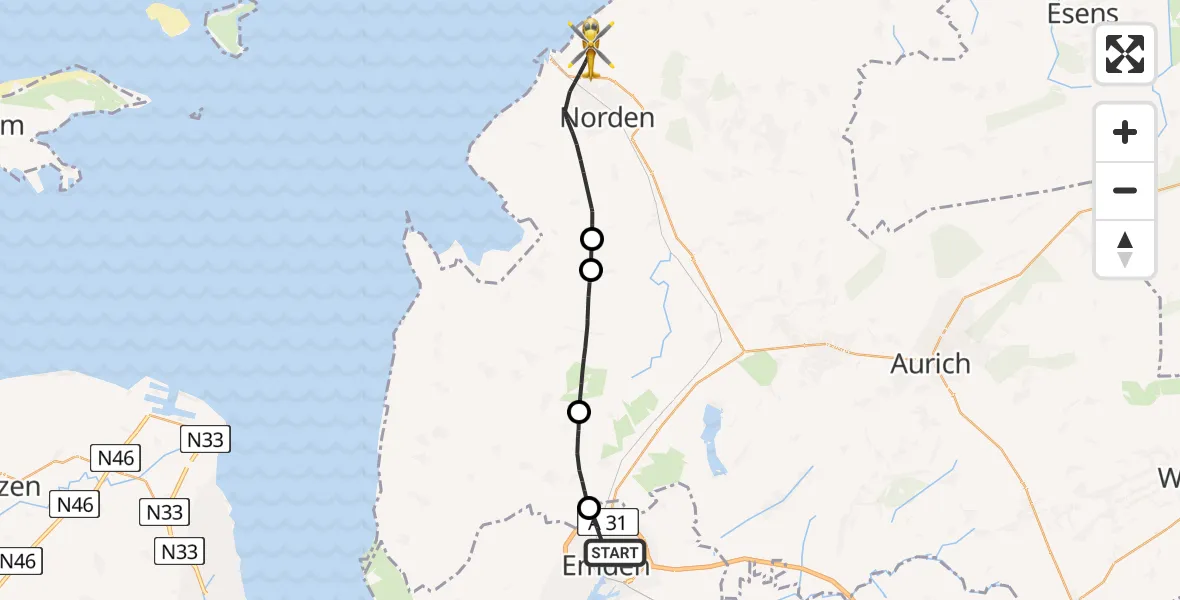 Flugroute Ambulanzhubschrauber Emden - Norden, 20 Juni 2026, 18:34