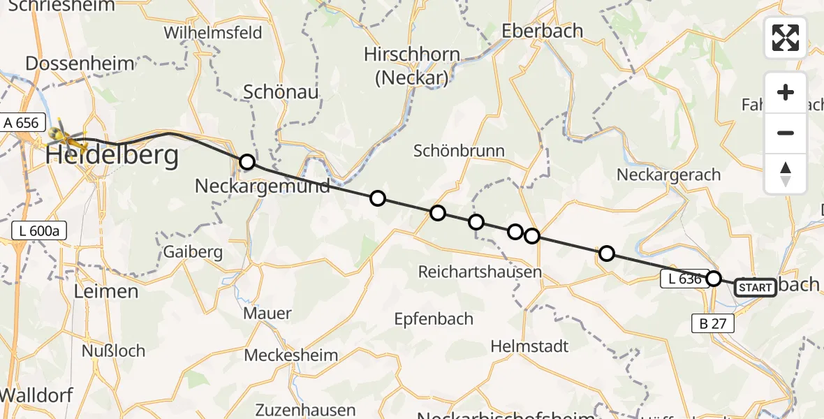 Flugroute Rettungshubschrauber Mosbach - Heidelberg, 20 Juni 2026, 18:37