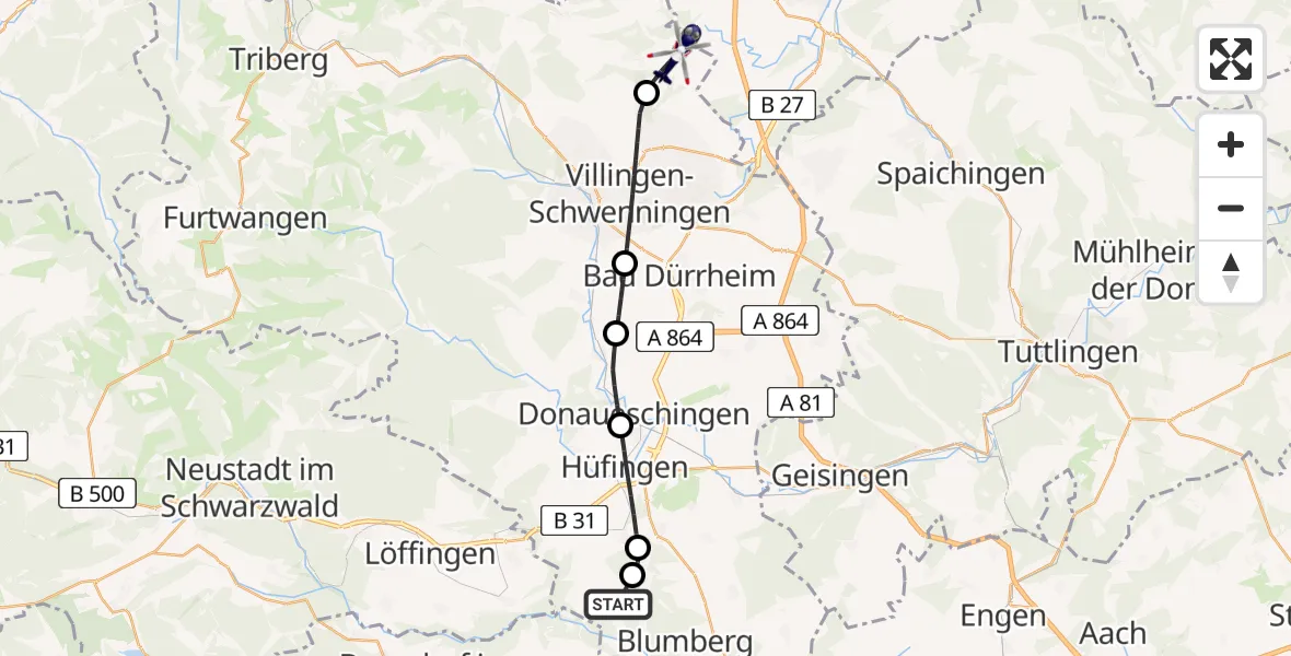 Flugroute Polizeihubschrauber Hüfingen - Niedereschach, 20 Juni 2026, 18:49