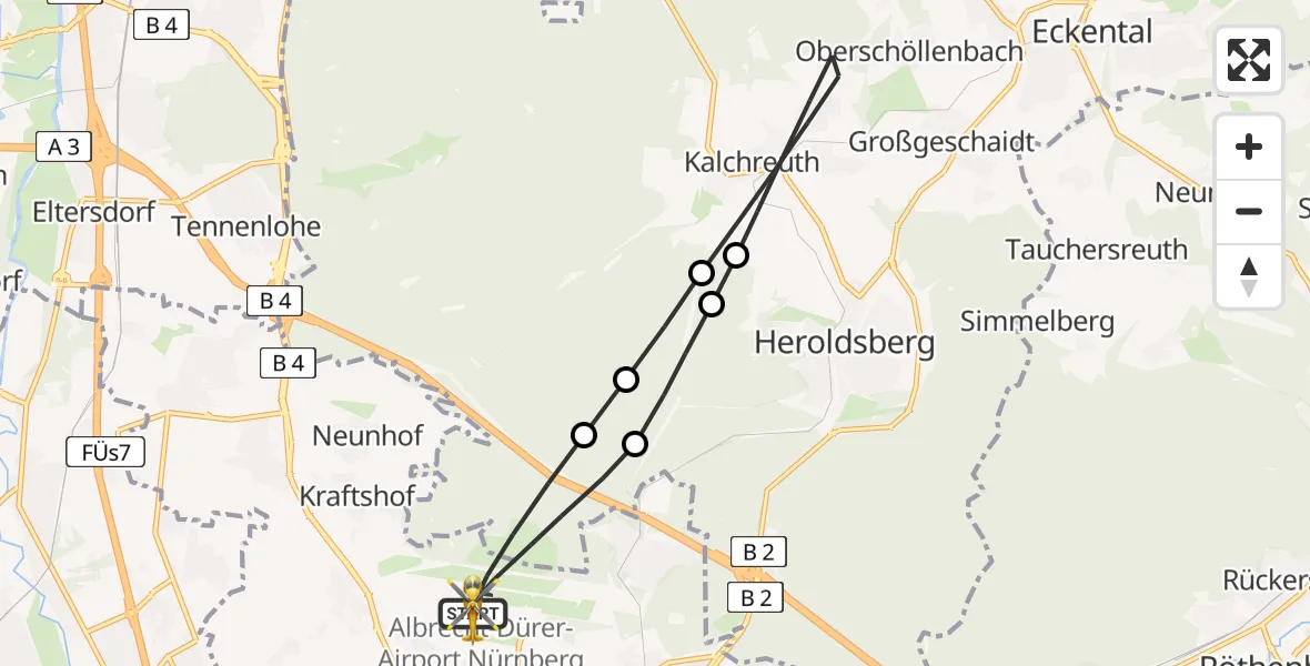 Flugroute Rettungshubschrauber Flughafen Nuremberg - Flughafen Nuremberg, 20 Juni 2026, 18:53