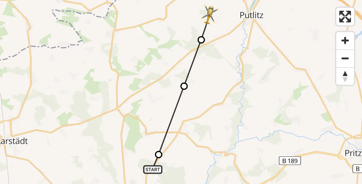 Flugroute Rettungshubschrauber Perleberg - Putlitz, 20 Juni 2026, 19:00